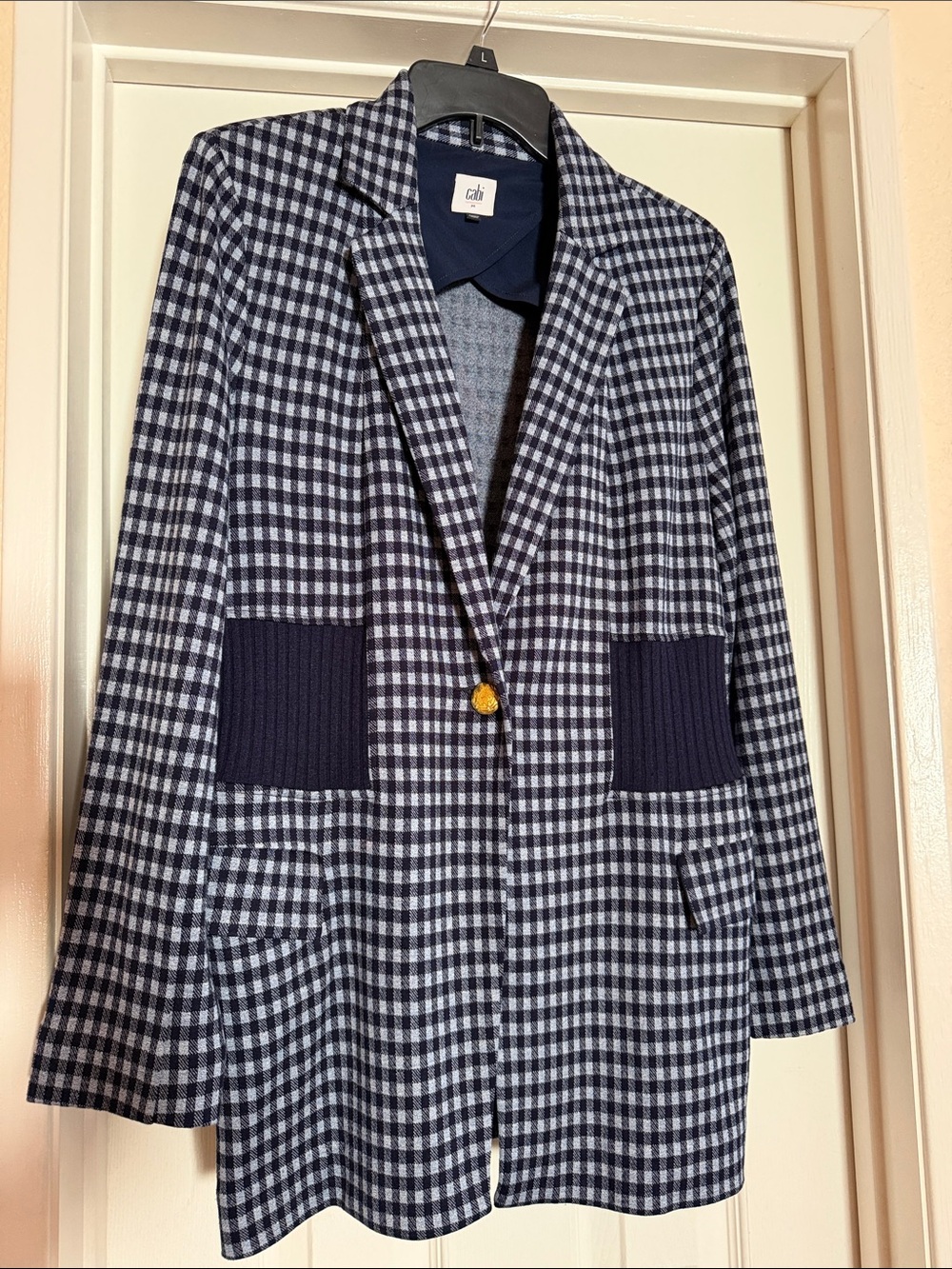 Cabi Navy & White Gingham Blazer Jacket